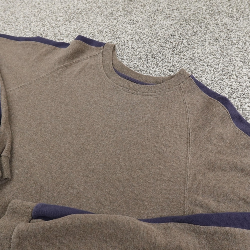 VTG Eddie Bauer Sweater Mens LT Brown Blue Long Sleeve Pullover Crewneck Outdoor